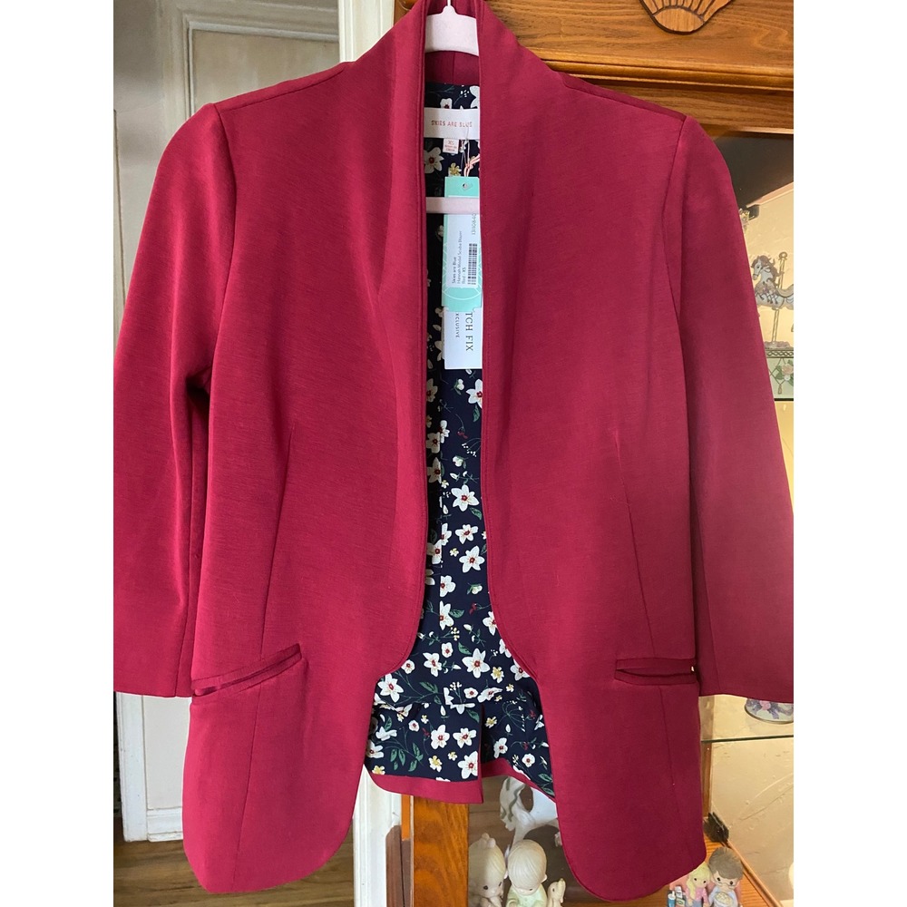 Skies Are Blue Hannah Modal Scuba Blazer Red Floral Lining XS Stitch Fix New